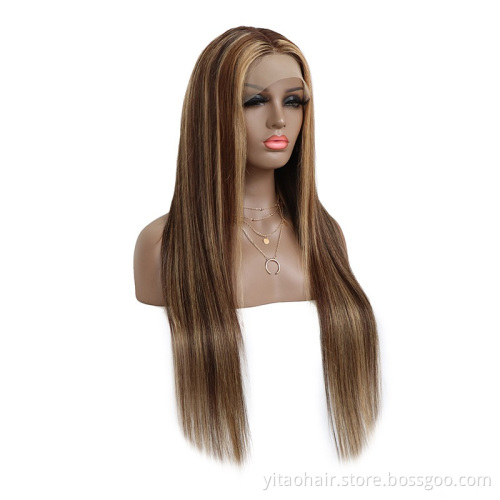 Wholesale price  piano color  Synthetic Hair Wigs With Highlights  Pre-Plucked T lace Wig Big Factory Stock